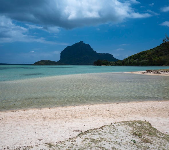 A sandy beach on the south coast of Mauritius.